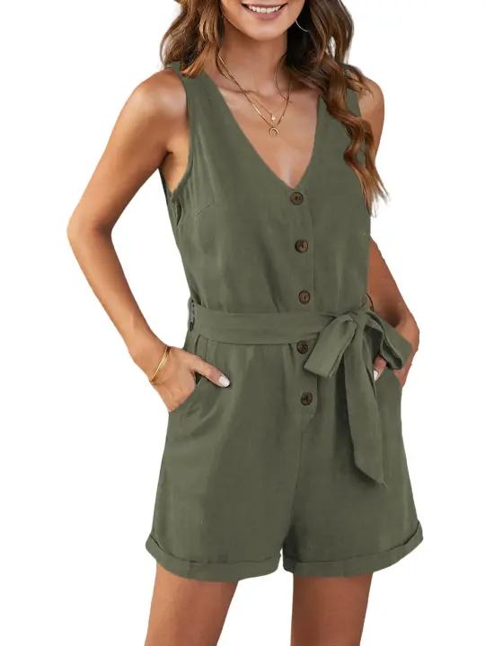 Elrachen Mono de mujer con cuello en V y cinturón, verde, tallas S-XL - 1