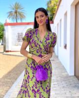 Vestido Largo con Cuello en V para mujer, traje Elegante de Manga corta, Moda de Verano - details 16