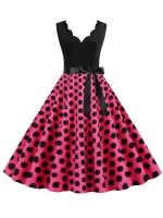 Dot print summer women elegant vintage party casual sleevelss a line dress - details 34
