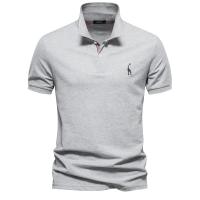 polos hombre manga corta ropa hombre día del padre Verano de alta calidad de algodón transfronterizo bordado de ciervos Polo camiseta de hombre Color sólido solapa Tops básicos de manga corta para hombres - details 1