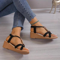 Women Cross Straps Sandals Open Toe Ankle Strap Slingback Wedge Platform Shoes Summer Comfy Boho Shoes - details 4