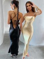 Tossy mujer elegante fiesta moda delgada caliente espalda descubierta Halter vestidos trajes satén para mujer vestido Maxi vestido de noche - details 8