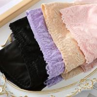 Paquete de 4 Bragas Elegantes de Talle Alto para Tallas Grandes, Tejido de Punto de Nylon 90% Spandex 10% con Detalle de Encaje de Contraste, Color Liso, Ligeramente Elástico, Bragas de Ajuste Cómodo - details 1