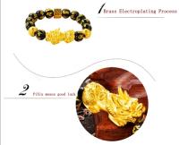 Cuentas de 12mm, material de cobre puro, regalo Pixiu Feng Shui, pulsera de obsidiana para hombre y mujer, amuleto de buena suerte hecho a mano, joyería - details 4