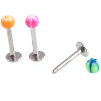 2 unids/lote de piercing para labio, 1,2x8/10/12mm + 3mm, Bola de colores mezclados, labret acrílico, 16g, tragus, pendientes de hueso, joyería corporal - details 2