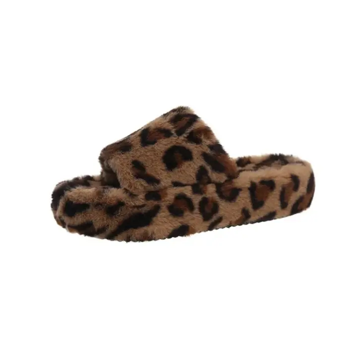 Chanclas de Lujo con Estampado de Leopardo Sandalias de Plataforma Alta con Forro de Piel para Mujeres Zapatos de Al Aire Libre de Marca - 1