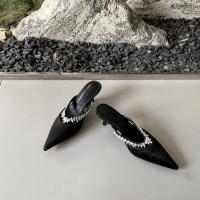 Diamante de imitación francés con zapatillas geniales tacón grueso cabeza puntiaguda bolsa cabeza media zapatillas tacones altos - details 8