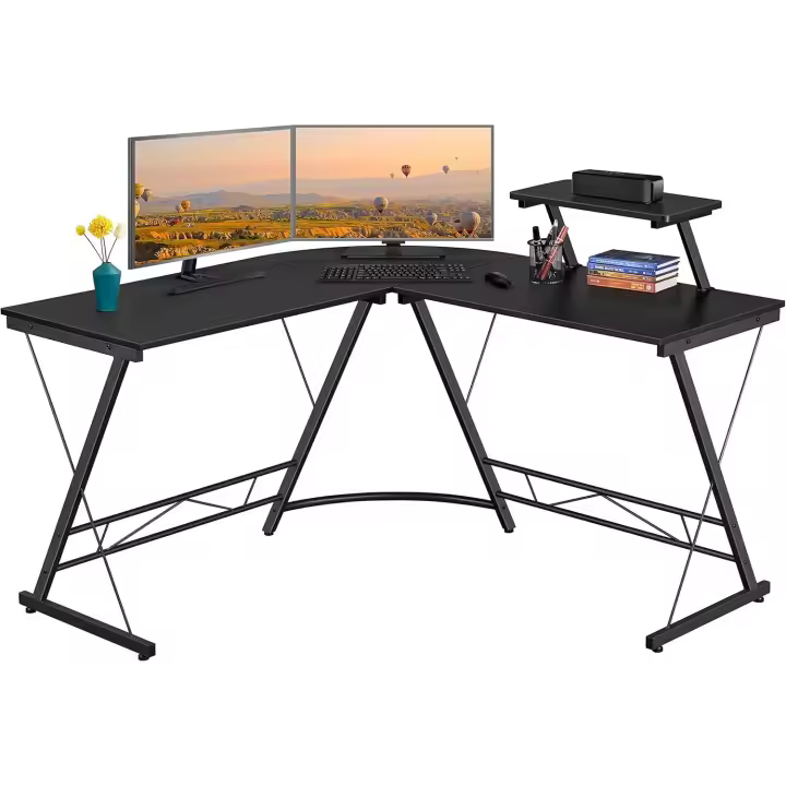 Escritorio en L Grande 162,5x130x96,5cm Mesa Escritorio Esquinero Escritorio Gaming en Forma de L Mesa Ordenador con Soporte Monitor para Oficina Despacho Negro - 1