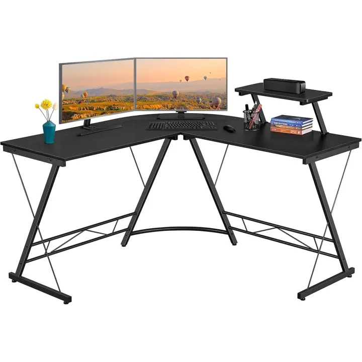 Escritorio en L Grande 162,5x130x96,5cm Mesa Escritorio Esquinero Escritorio Gaming en Forma de L Mesa Ordenador con Soporte Monitor para Oficina Despacho Negro - 1