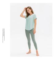 Camiseta deportiva lisa de manga corta para mujer, Top holgado para Fitness, camiseta de gimnasio - details 7