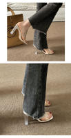 Alpargatas, cuña, tira transparente, tacones altos, desgaste de las mujeres, nueva moda, cabeza redonda, tacón grueso, Internet, celebridad, zapatillas de cristal, sandalias de las mujeres - details 11