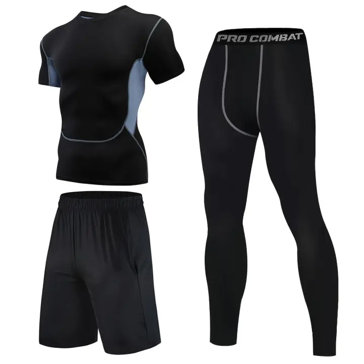 3-Piece Men's Sports Suit: Stretchy, Comfy & Perfect for Outdoor Fitness Training! - 1