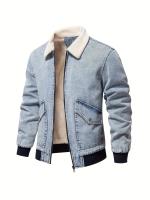 Chaqueta vaquera de lana cálida para hombre, abrigo informal con bolsillo con solapa y cuello de piel para Otoño e Invierno - details 18