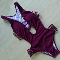 Traje de Baño de Tela Adhesiva de Una Pieza Floral Monokini sin Espalda de Corte Alto - details 17