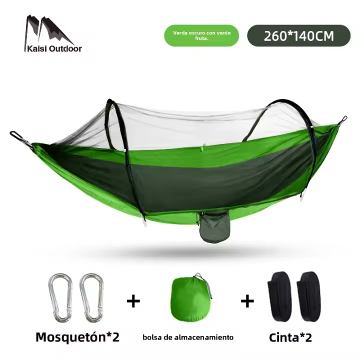 Hamaca Ultraligera Mosquitera 260x140cm, Carga de 250kg, Paracaídas de Nylon Transpirable con 2 Mosquetones y Bolsa de Almacenamiento Ideal para Senderismo/Acampada - 1
