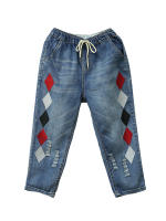 Vaqueros Elegantes de Verano para Mujer 2023 Diseño Bordado Holes Sueltos y Elásticos Pantalones Harem Pinchas de Algodón Denim Rasgado Vintage para Mujer Apto para Primavera/Verano - details 7