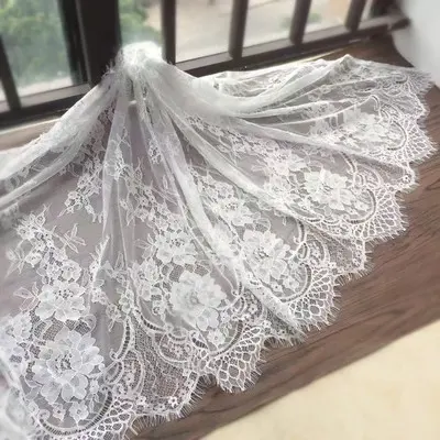 Tela de encaje de pestañas, accesorios de ropa Diy, 70cm de ancho, color blanco roto y negro, 3 metros por lote - 1