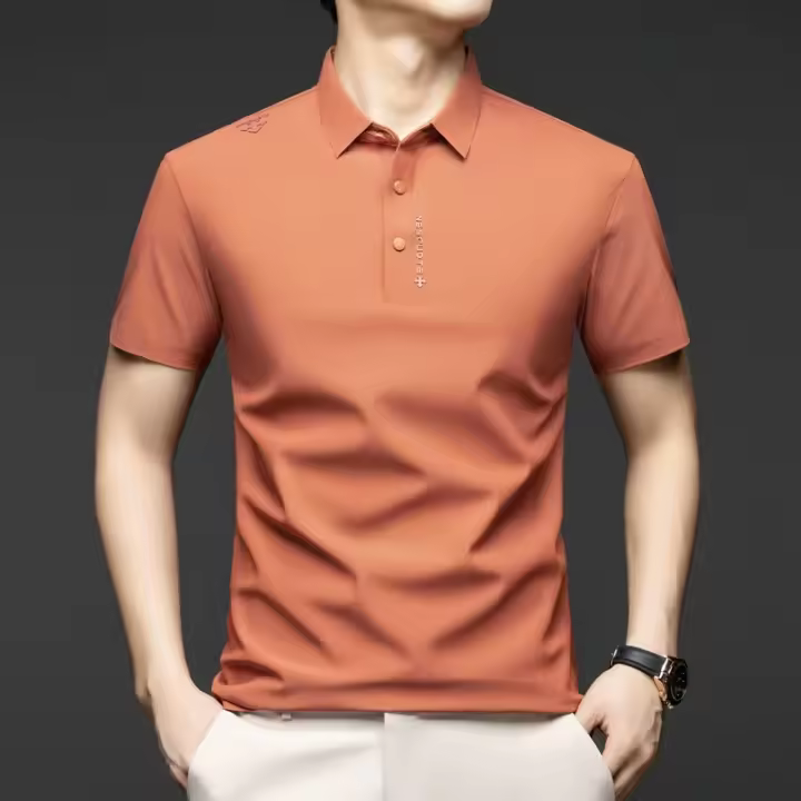 Novedad de verano, polo de manga corta con cuello, camiseta informal versátil de diseño fino de color sólido simple y a la moda para hombre - 1