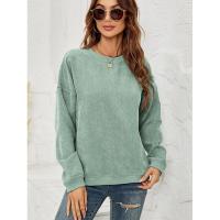 Tops de mujer, sudadera de pana para mujer, jersey de cuello redondo de Color sólido, recién llegado, coreano básico - details 5