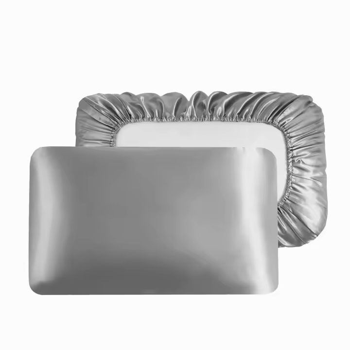 Fundas Almohada con Elastico Verano Satinado Color Sólido Juego de 2 para Cama Transpirable Suave y Lavable - 1