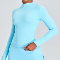 Top deportivo de manga larga, cuello redondo, ajustado, ligero y elástico para mujer - details 4