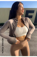 Chaqueta deportiva con capucha para mujer, con bolsillo suave y cremallera completa, para correr y Fitness, Moving Peach - details 9