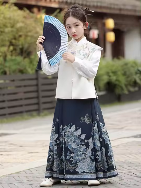 Conjunto de falda con cara de caballo de gama alta, disfraz antiguo de verano para niña pequeña, estilo chino Tang Hanfu, novedad de 2025 - 1