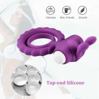 Agente retardante de la eyaculación del pene, erección, anillo doble vibrador del pene con oreja de conejo, mejora los juguetes sexuales masculinos y de pareja - details 3