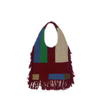 Bolso de un solo hombro tejido con borlas y patchwork, bolso - details 2