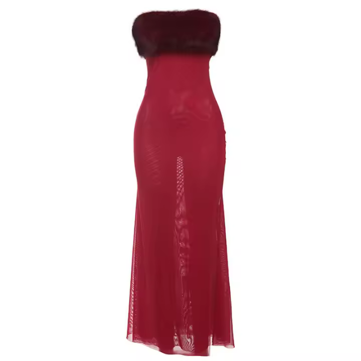 BUNO-Vestido de mujer con cinturón de punto elástico, vestido ajustado con hoja de loto negro, vestido ajustado con hombros descubiertos, vestido de fiesta pequeño - 1