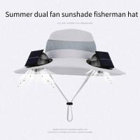 Ventilador de carga USB extraíble, gorra para senderismo al aire libre, con 2 ventiladores solares, sombrero para el sol de ala ancha para pescar - details 0