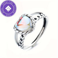 Anillo de corazón abierto de doble capa de plata de ley 925 con diseño de tejido de piedra lunar, elegante y moderno - details 1