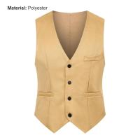 Chaleco de traje de Color puro para hombre, chaleco de negocios ajustado de un solo pecho, chaleco Formal con cuello en V para hombre, chaleco para hombre - details 15