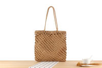 Bolsa tejida de hierba ahuecada hecha a mano, estilo Instagram, turismo de playa y vacaciones, cuerda de papel, un solo hombro - details 3