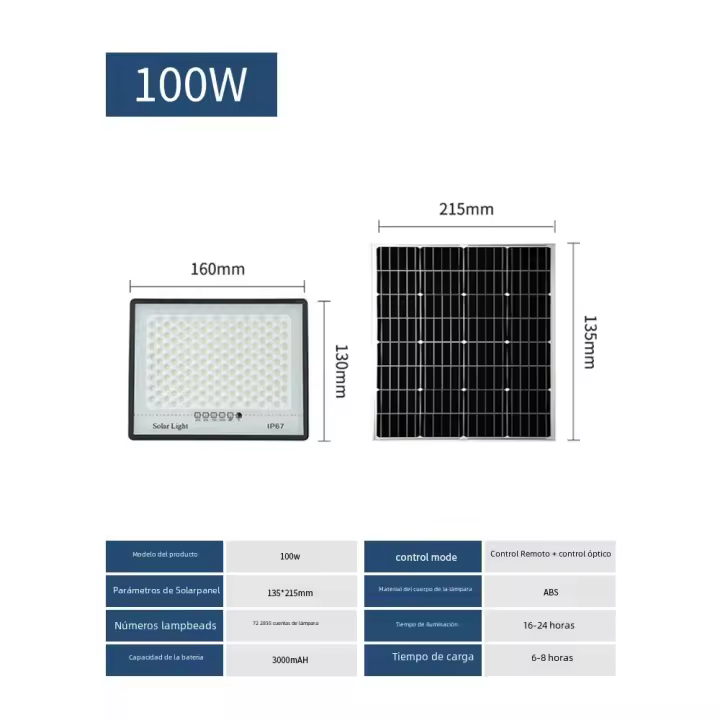 Lámpara Solar de 300W para Exterior, Focos impermeables, Luces Solares con mando a distancia, reflector de luz, Luces de Jardín - 1