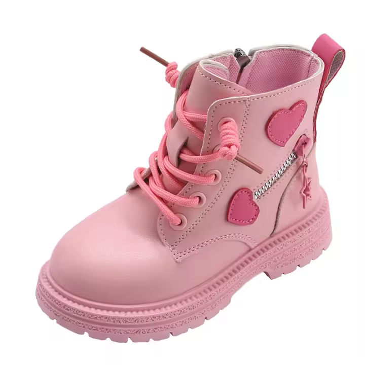 Botas informales de algodón para niña, PU británica, color rosa suave con cremallera lateral, a la moda, otoño/invierno - 1