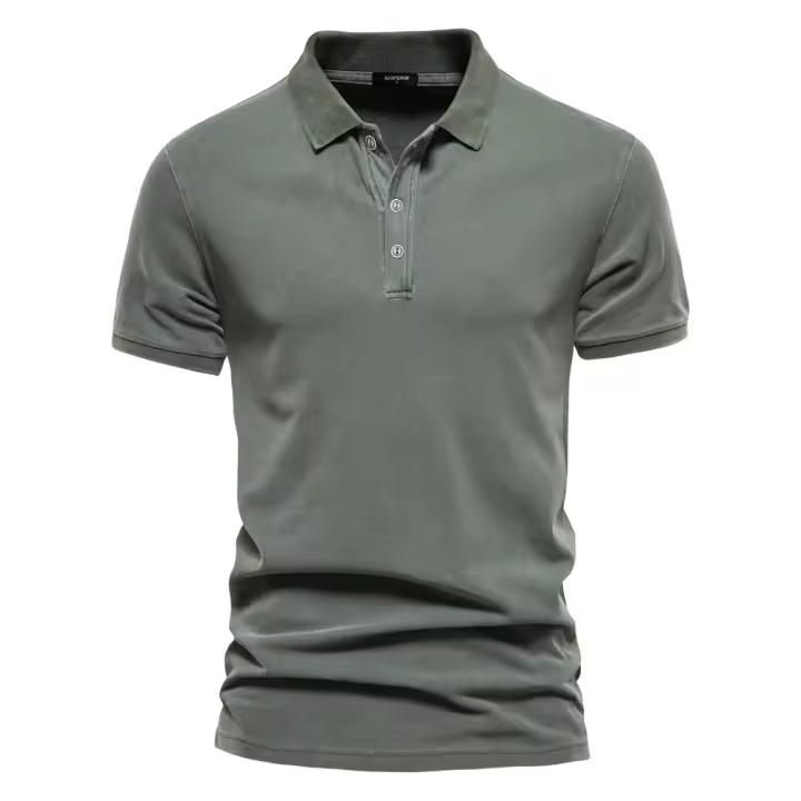 polos hombre manga corta ropa hombre 100% Algodón Color Sólido Polos para Hombre Pantalón Corto Casual Manga Turndown Camisas para Hombre Moda Streetwear Polos para Hombres - 1