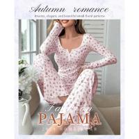Conjunto De Pijamas Para Mujer Con Cuello Redondo Y Mangas Largas Pantalones Elásticos Ropa Casual De Primavera Dos Piezas - details 0