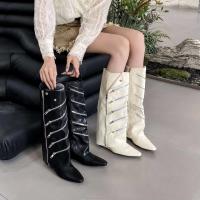 Señal de entrega 2024, nuevos zapatos de tacón inclinado a la moda con cremallera para mujer, botas de moto con parte inferior gruesa - details 2