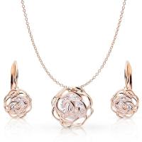Collar con colgante de flor rosa en cristal dorado para mujeres y niñas, joyería para vestido de novia - details 0