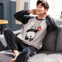 Pijama De Invierno Para Hombre Con Fleece Coral 2 Piezas Cuello Redondo Manga Larga Conjunto De Descanso Estampado Moda Traje De Casa - details 4