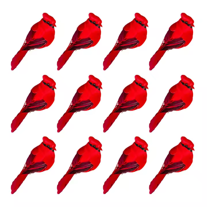Pájaros cardinales rojos para Navidad, 12 piezas, con Clip, pájaro Artificial con plumas para árbol de Navidad, adornos de decoración - 1