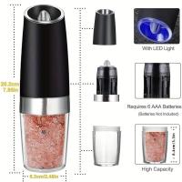 Juego de molinillo de sal y pimienta eléctrico por gravedad de 1 unidad, molinillo de pimienta con luz LED alimentado por batería, funcionamiento automático con una sola mano, molinillo de pimienta de aspereza ajustable, agitadores de especias, utensilios - details 4