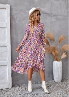 Elegante Vestido Midi de Moda Retro Cuello en V Floral Largo Mango para Mujeres - details 9