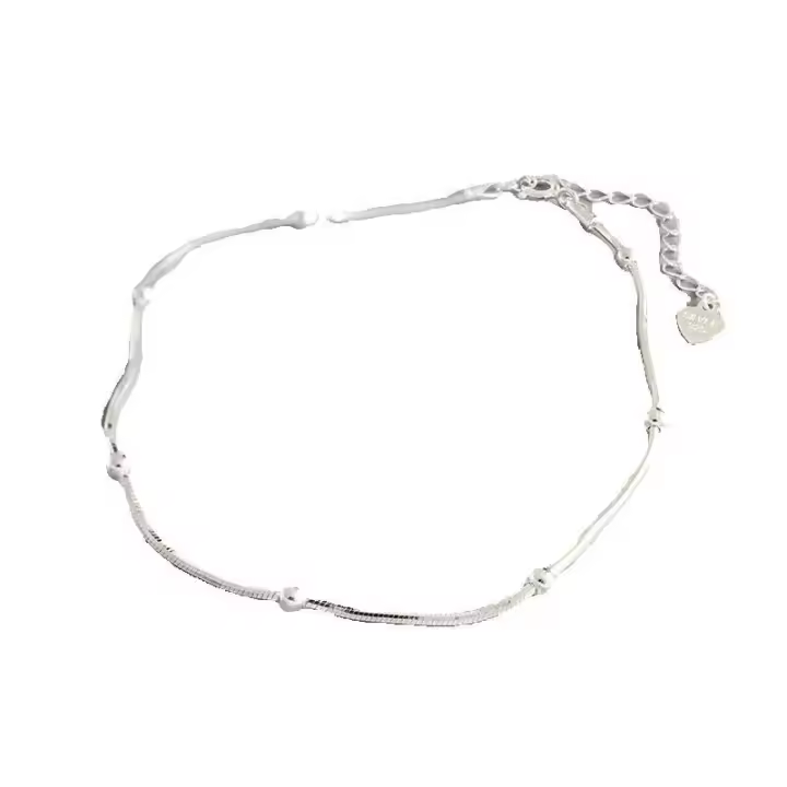 S Pure INS Cadena de hueso de serpiente con cuentas redondas simples, tobillera para mujer, joyería de pie de plata versátil con personalidad - 1