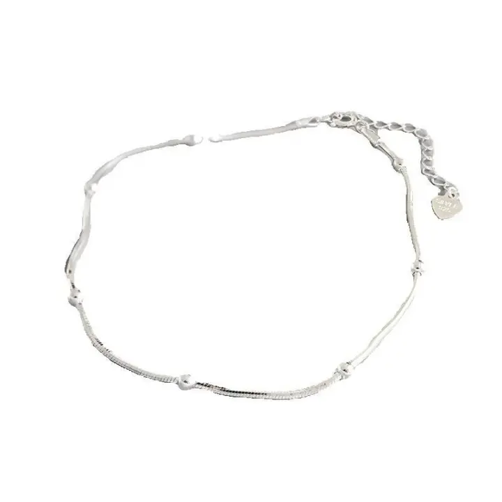 S Pure INS Cadena de hueso de serpiente con cuentas redondas simples, tobillera para mujer, joyería de pie de plata versátil con personalidad - 1