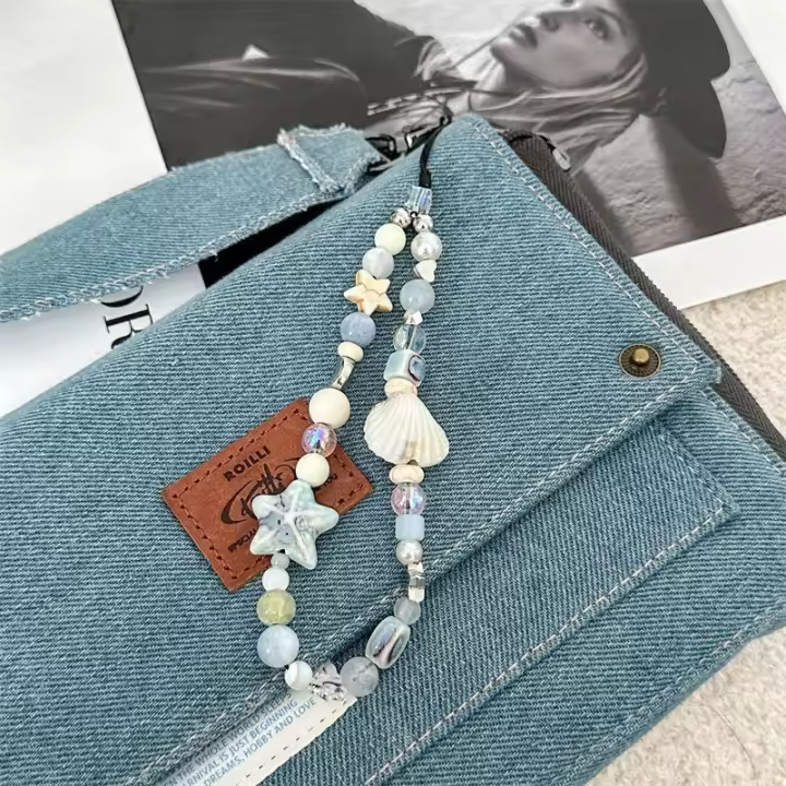 Encanto de Cadena de Teléfono de Estrellas de Mar en Cuentas Accesorio Universal para iPhone y Samsung Joyería de Verano Coreana - 1