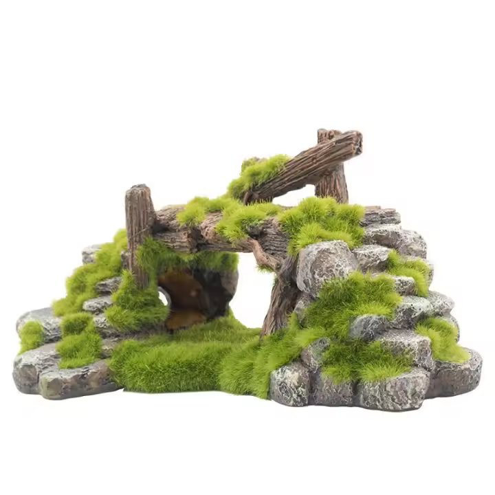 Puente de pelusa de musgo de resina para pecera, decoración de cueva de juego de peces, tanque de tortuga, paisaje, Piedra de Rocalla - 1