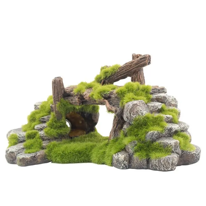 Puente de pelusa de musgo de resina para pecera, decoración de cueva de juego de peces, tanque de tortuga, paisaje, Piedra de Rocalla - 1