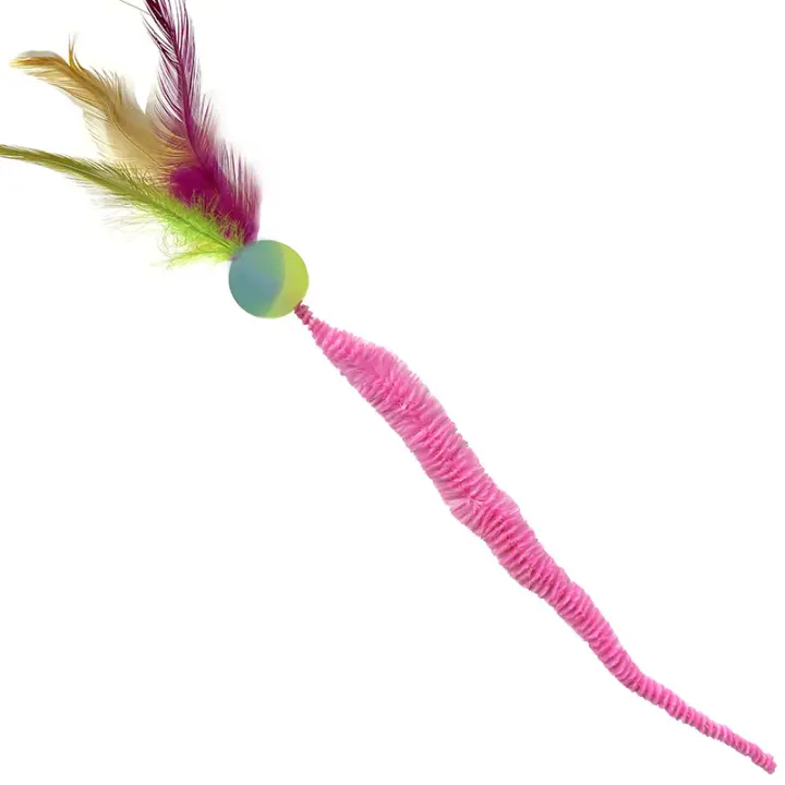 Bola Elástica para Gatos Caterpillar de Peluche Self-Hi Relajante Bolas de Diversión Coloridas con Plumas - 1